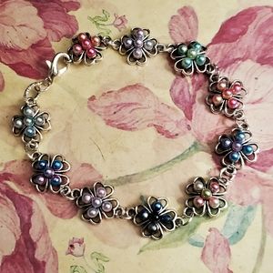 Handmade link bracelet with tiny pearl beads.